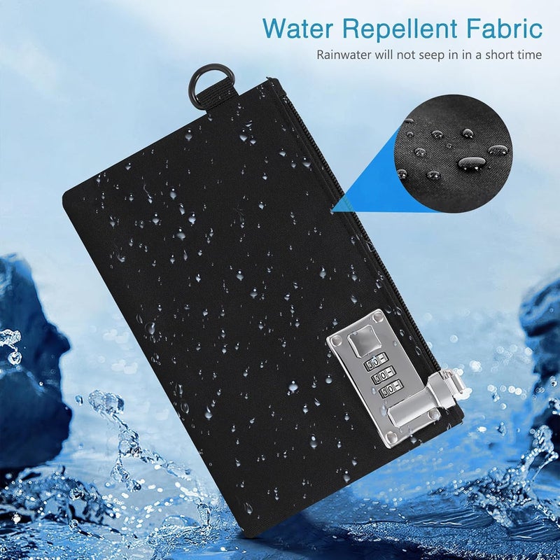 AMIR Money Bags with Zipper, 5x8 Inches, Money Pouch, Cash Bag, Coin Purse Bank Bags with Zipper for Travel, Cash, Jewelry, Passports, Credit Cards - Black - Image 2